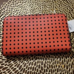 Fossil Salmon and Black Polka Dotted Wristlet